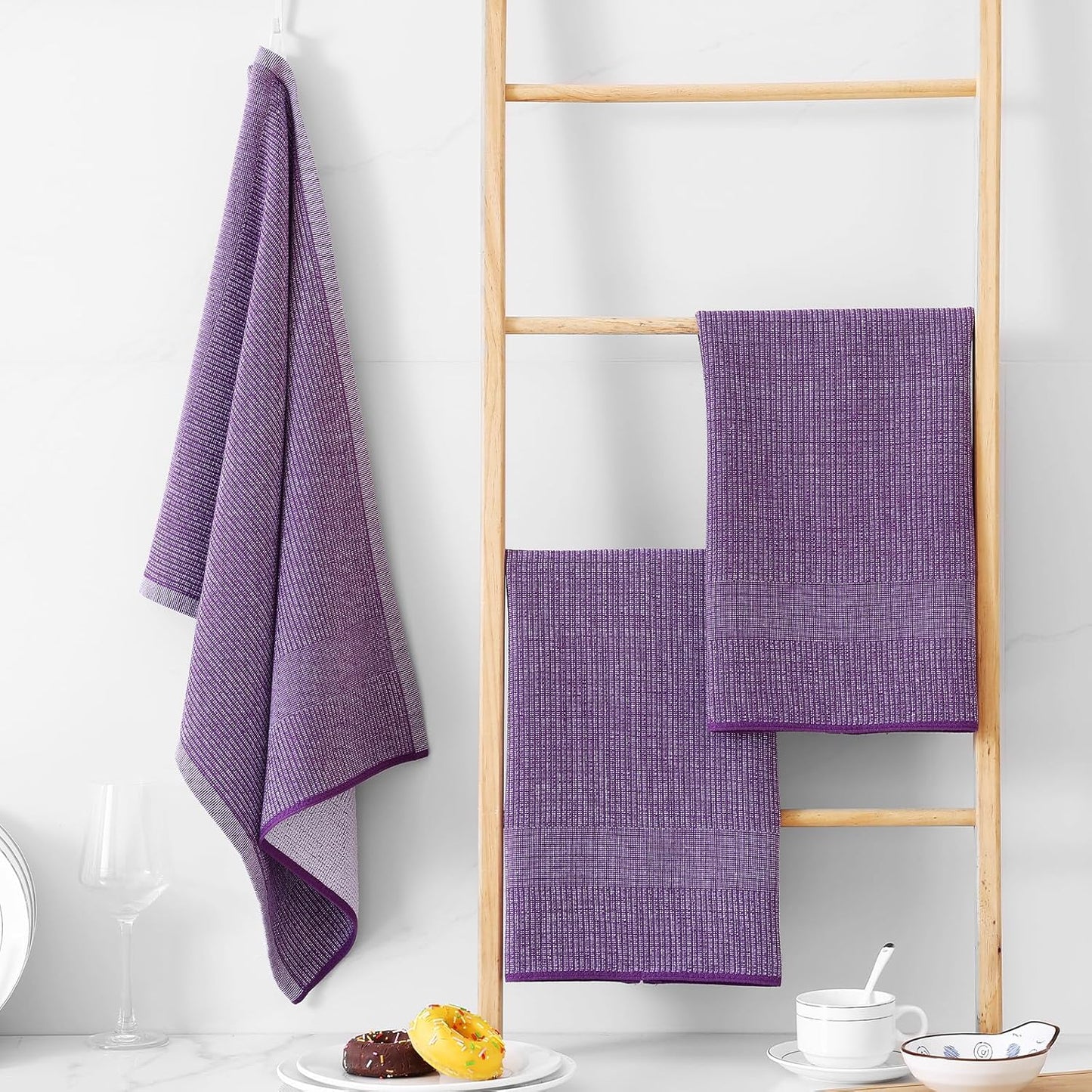 Homaxy Premium Kitchen Towels(18”x 28”, 12 Pack), Large Cotton Kitchen Hand Towels, Flat and Terry