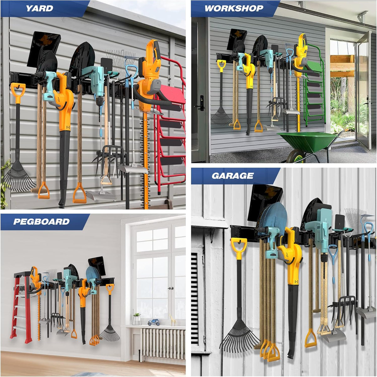 Garage Tool Storage Rack, Heavy Duty Garage Storage Organizer Rack System Wall Mounted Tool with 6