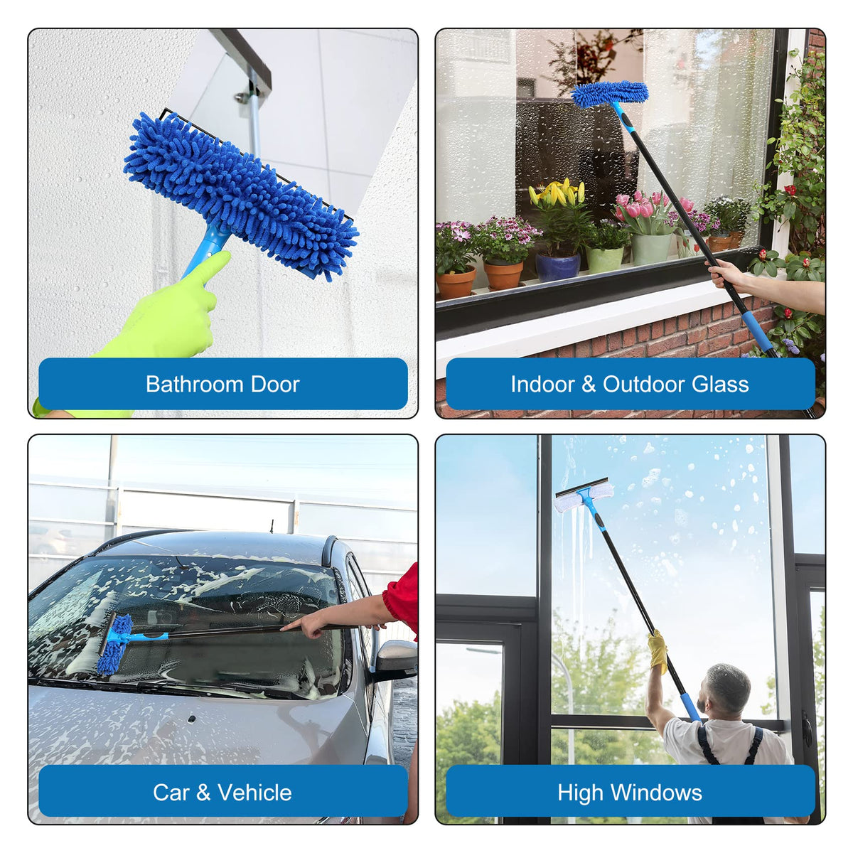 VITEVER Professional 69'' Window Squeegee Cleaner Tool with Extension Pole, 2-in-1 Squeegee for