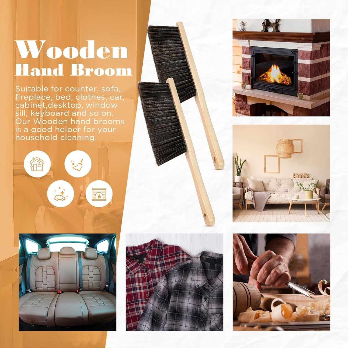 Tioncy 16 Pieces Wooden Dust Brush Bulk Hand Broom Bench Soft Bristle Cleaning Outdoor Furniture