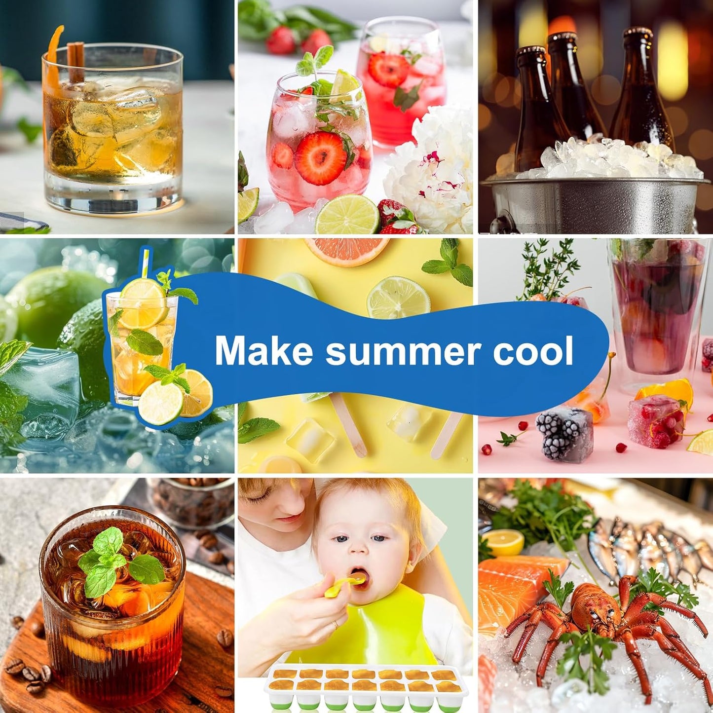 Ice Cube Tray, Ice Cube Trays for Freezer 6 Pack with Lid and Bin, Ice Tray Easy-Release, Ice Trays