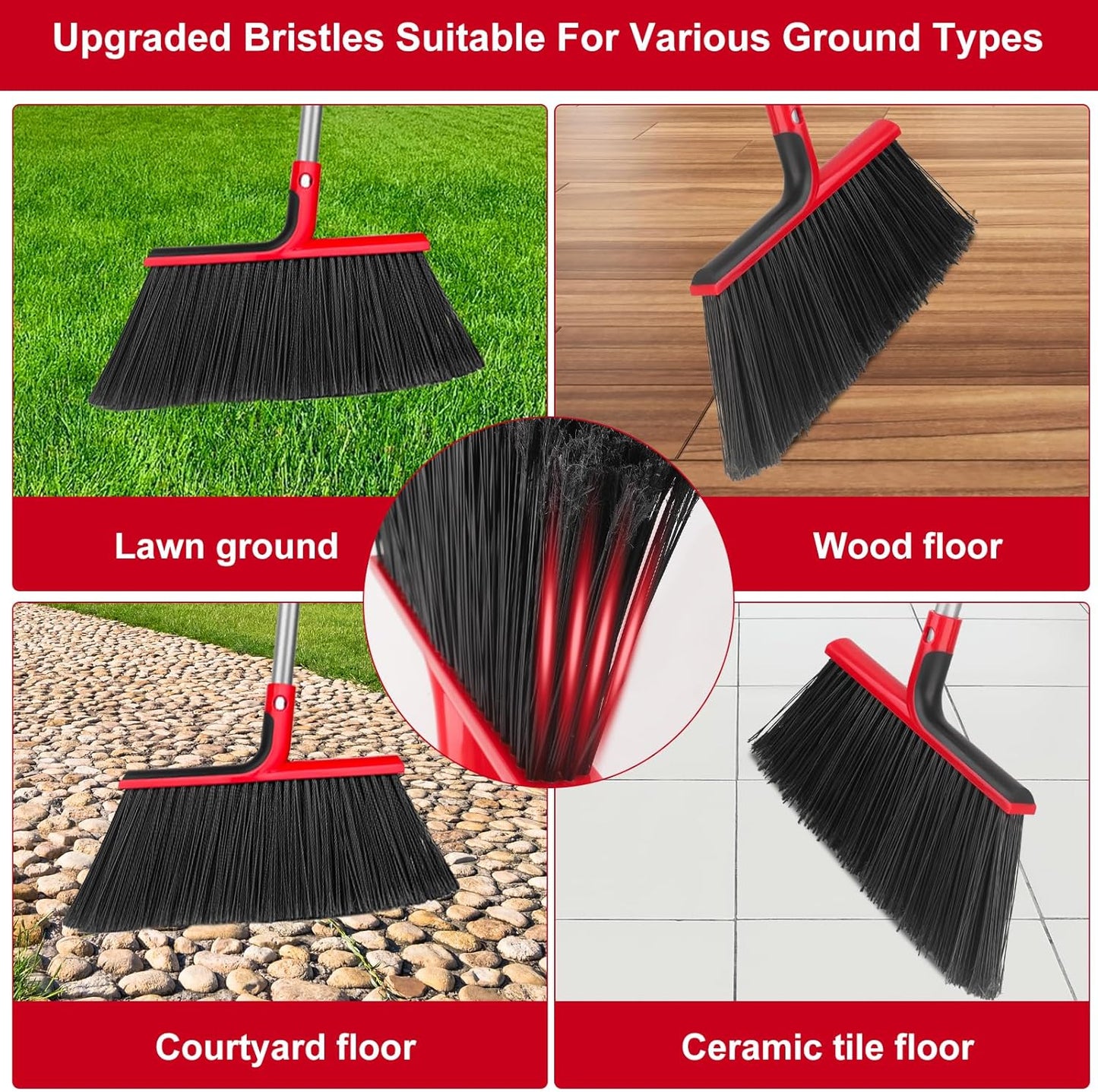 Angle Broom with 58″ Long Handle – 14″ Wide Stiff Bristles for Indoor & Outdoor Sweeping, Garage