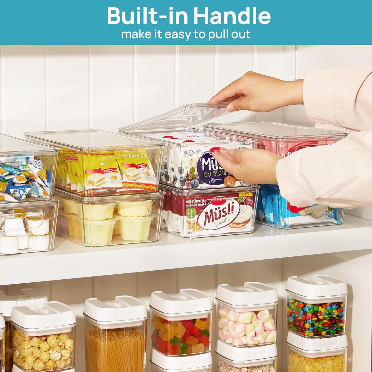 Vtopmart 4pcs Clear Organizers and Storage Bins with Lids, Stackable Plastic Storage Containers