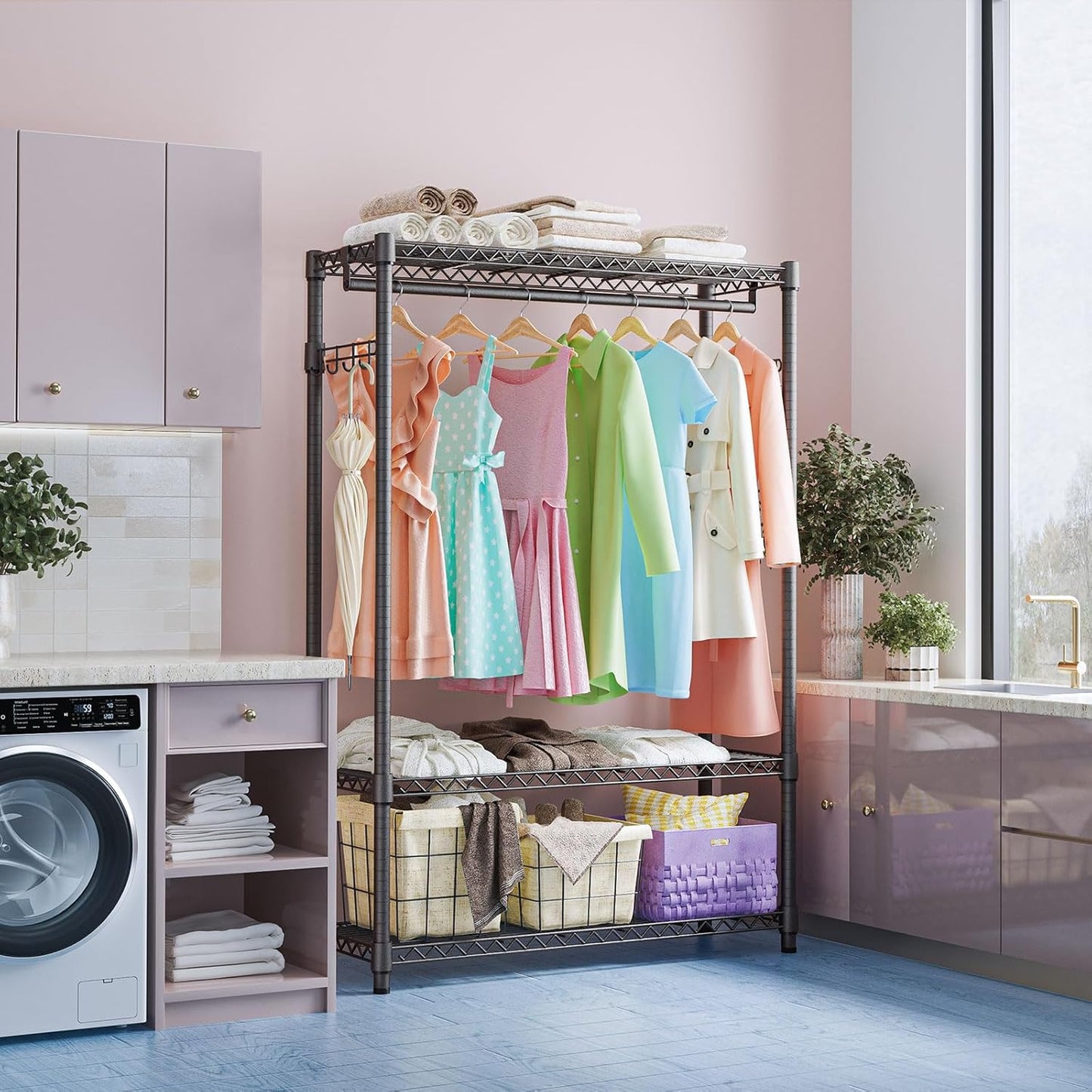 IZEUK 3 Tier Heavy Duty Garment Rack Wire Clothes Rack for Hanging Clothes, Metal Freestanding