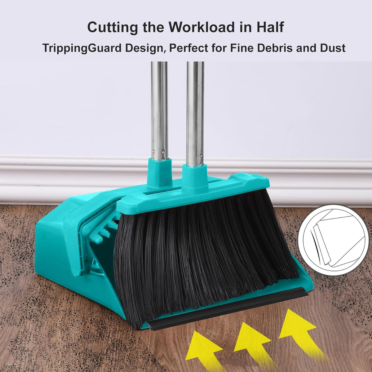 Upgrade Broom with Dustpan Combo Set, Broom and Dustpan Set with 51'' Long Handle, Large Upright