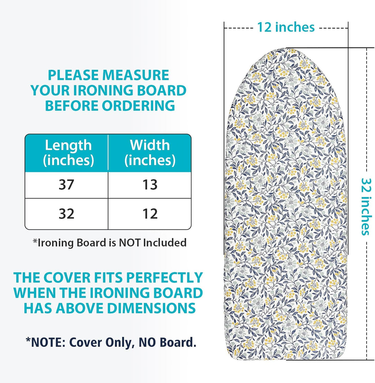 Table Top Ironing Board Cover 12 x 32 inch, 3 Layers Small Iron Board Cover, Heat Reflective Thick