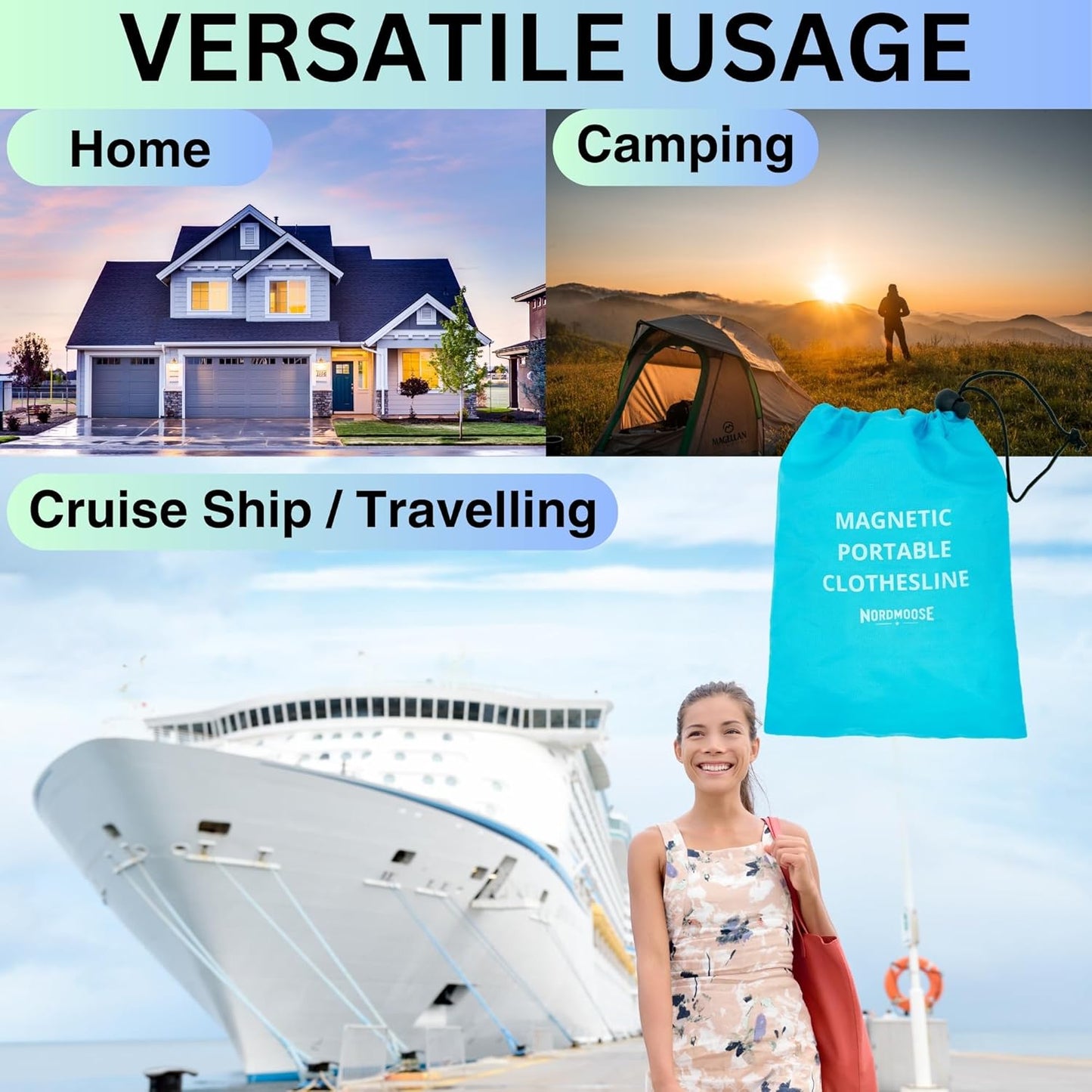 Magnetic Clothesline for Cruise Ship Cabin Approved - Strong Rubber Coated Non-Scratch Magnets