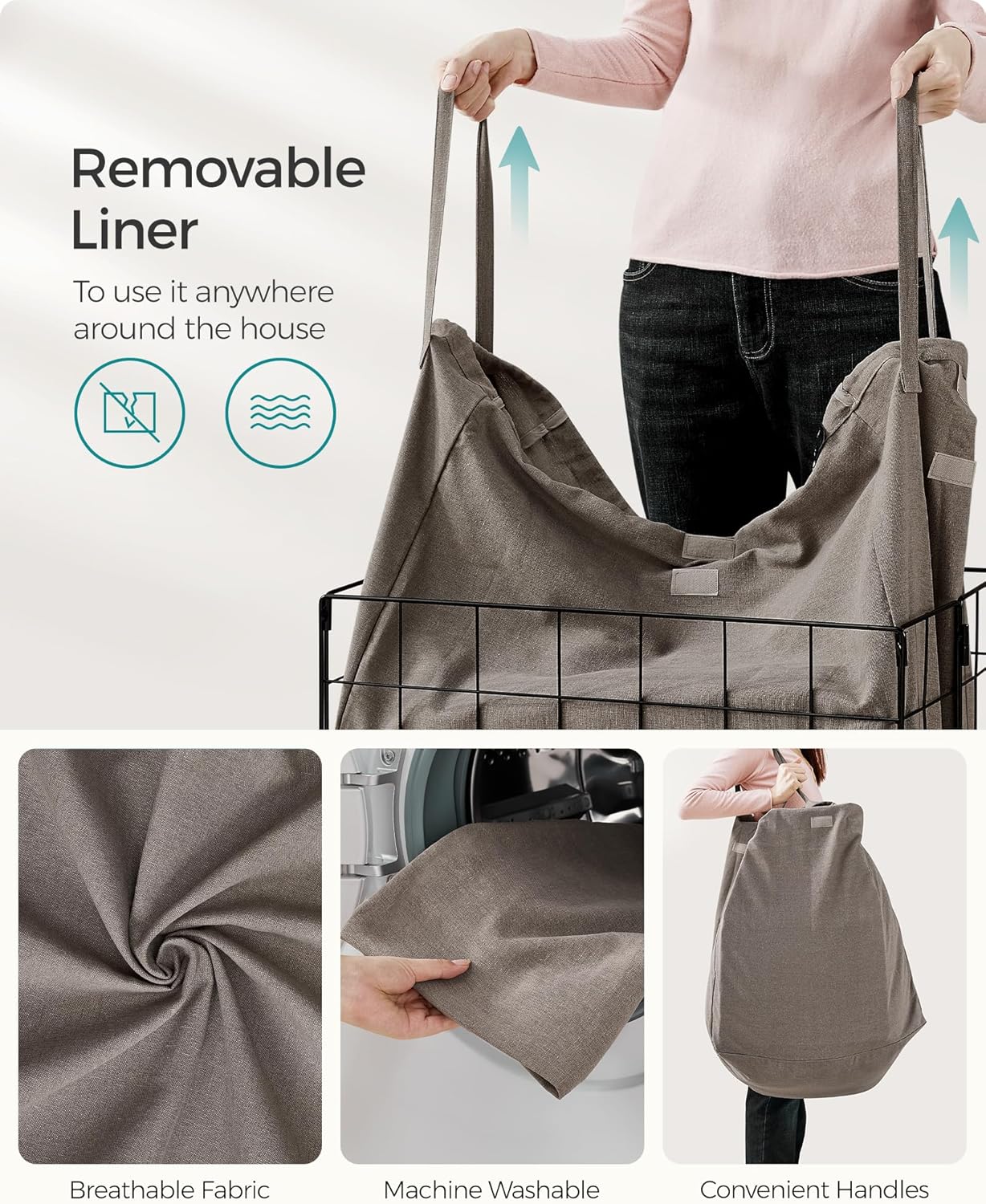 SONGMICS Laundry Hamper, 29 Gal. (110L) Laundry Basket, Collapsible Clothes Hamper, Removable and