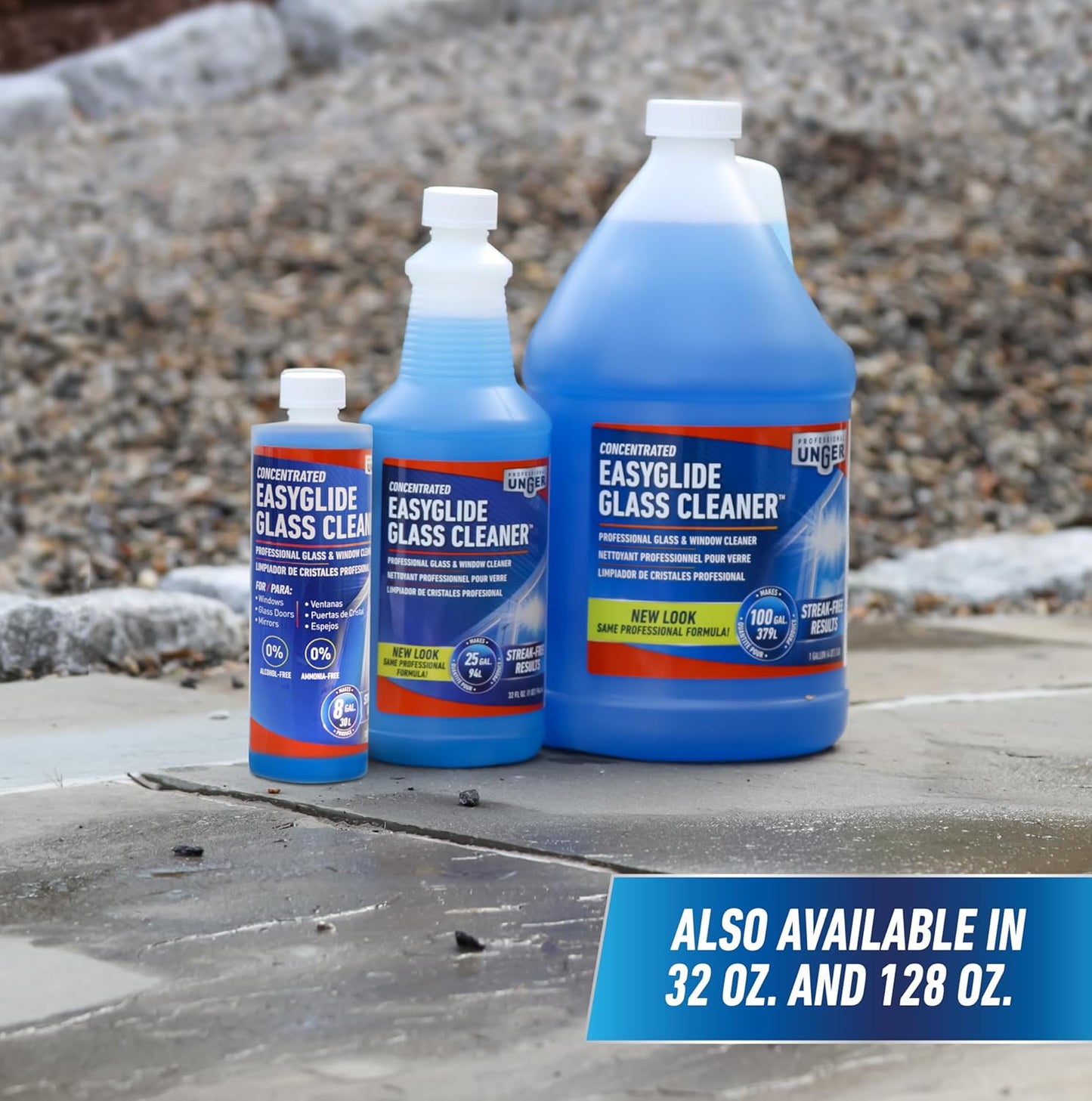Unger Professional Streak-Free EasyGlide Glass Cleaner Concentrate, 1 Gallon, Ammonia-Free, Makes