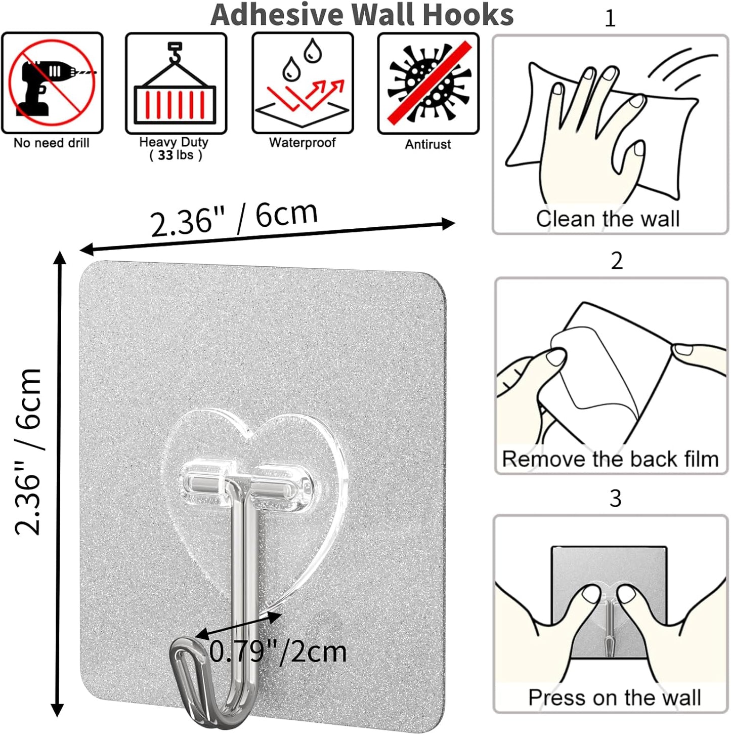 DGYB 20 Pcs Adhesive Hooks for Hanging 22lb Self Adhesive Wall Hooks Heavy Duty Waterproof