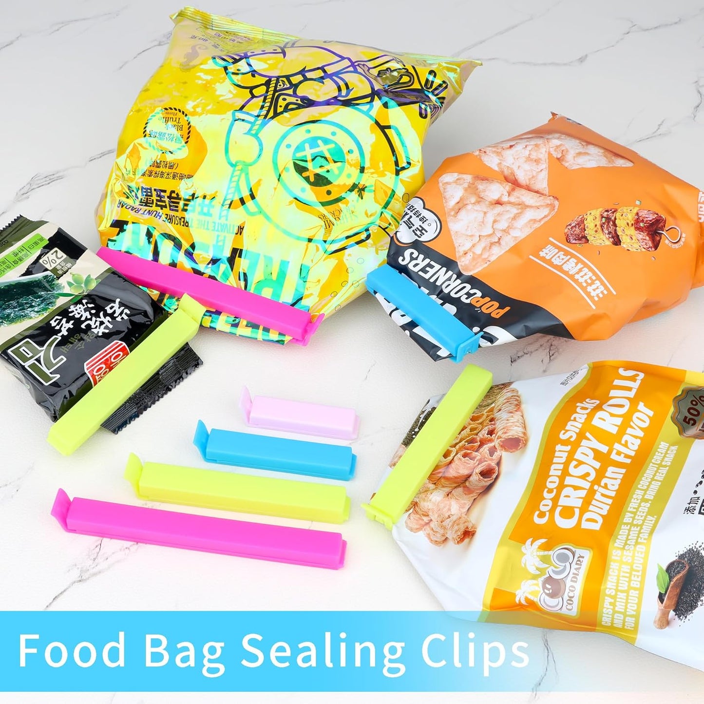 34 Pack Plastic Chip Clips - Resealable Sealing Clips for Food Storage & Snack Bags - 4 Sizes