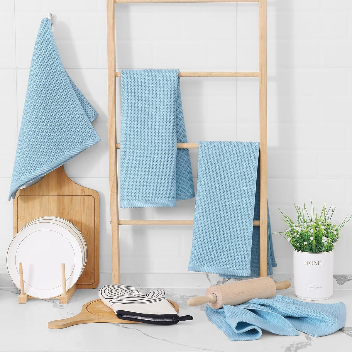 Homaxy 100% Cotton Waffle Weave Kitchen Dish Towels, Ultra Soft Absorbent Quick Drying Cleaning