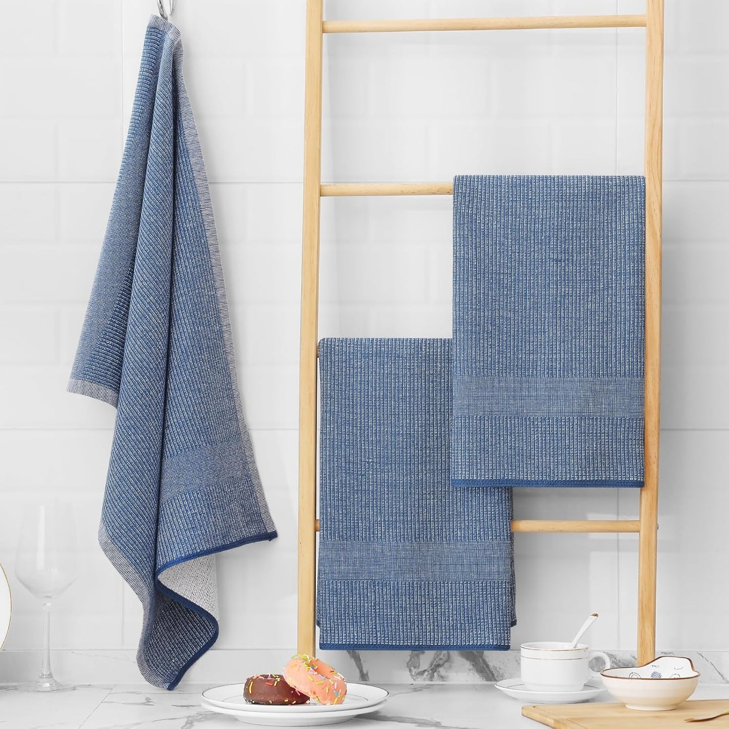Homaxy Premium Kitchen Towels(18”x 28”, 12 Pack), Large Cotton Kitchen Hand Towels, Flat and Terry