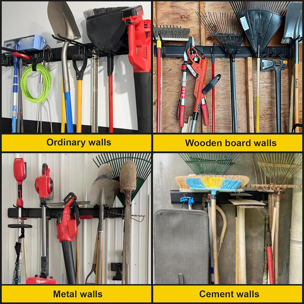 Garage Tool Organizer Wall Mount, 48 Inches Garden Tool Organizer with Adjustable Hooks, Metal