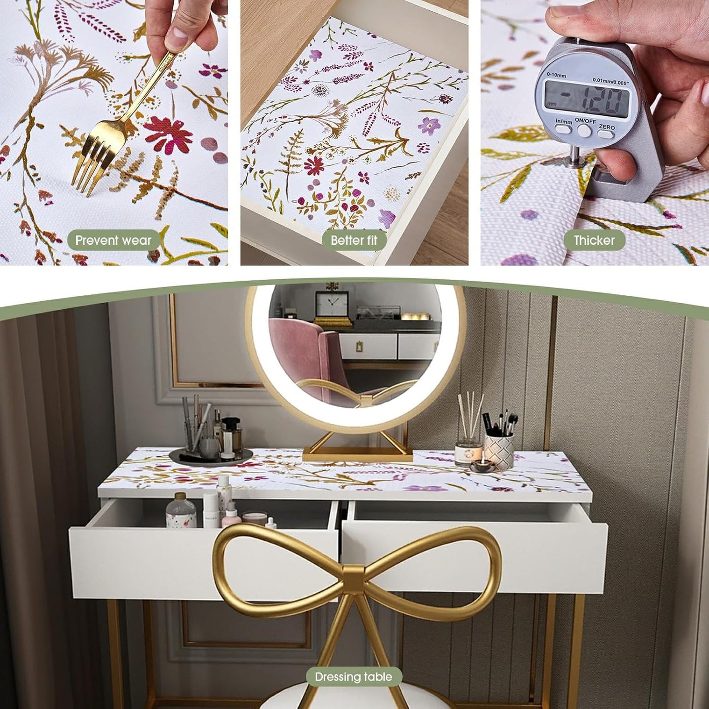 Drawer and Shelf Liner for Kitchen Cabinets, Non Adhesive, Non Slip Drawer Liner Shelf Paper for
