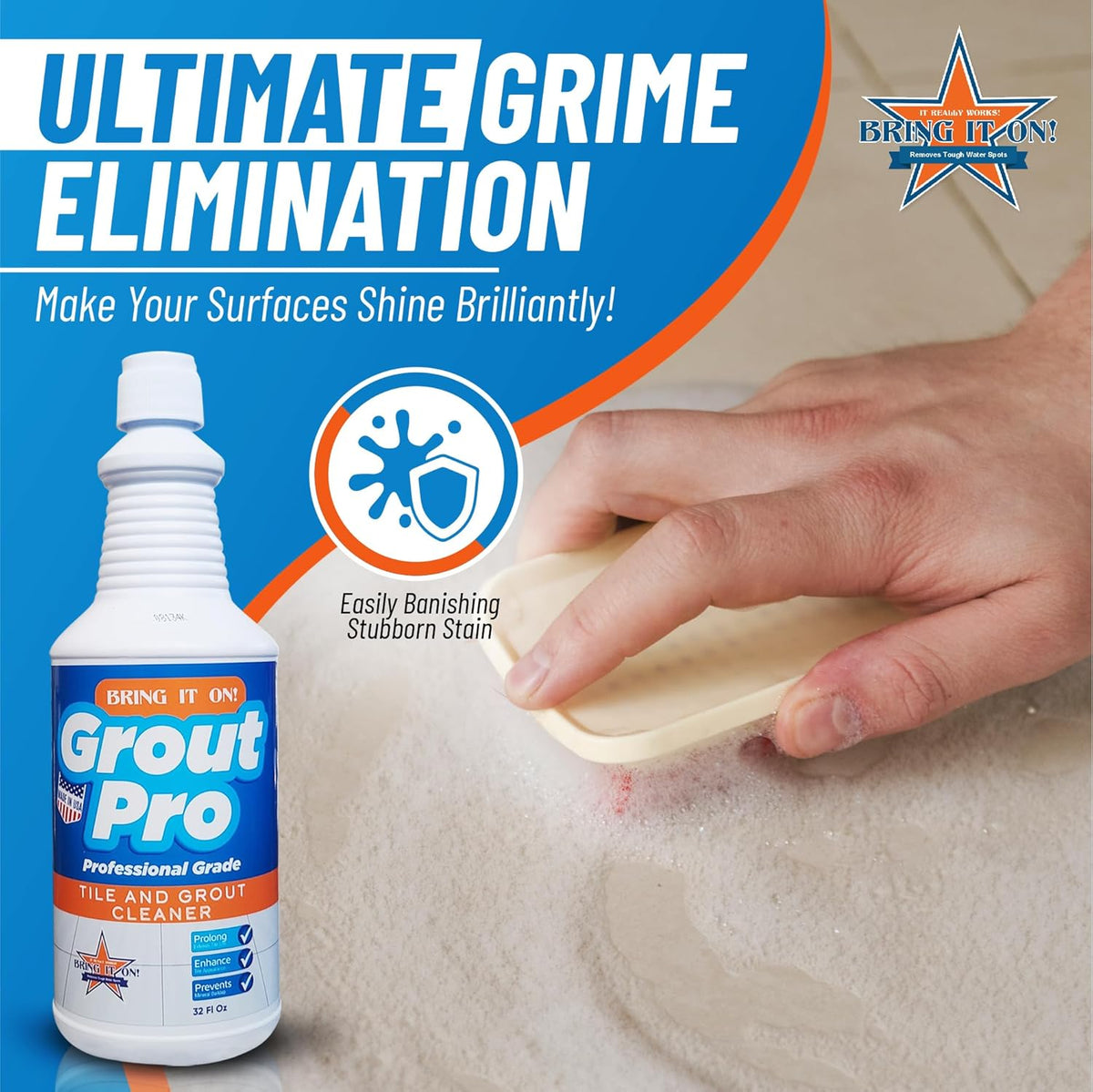 Bring It On Grout Cleaner Pro with Grout Cleaning Brush – 32Fl Oz Grout Cleaner for Shower Tile