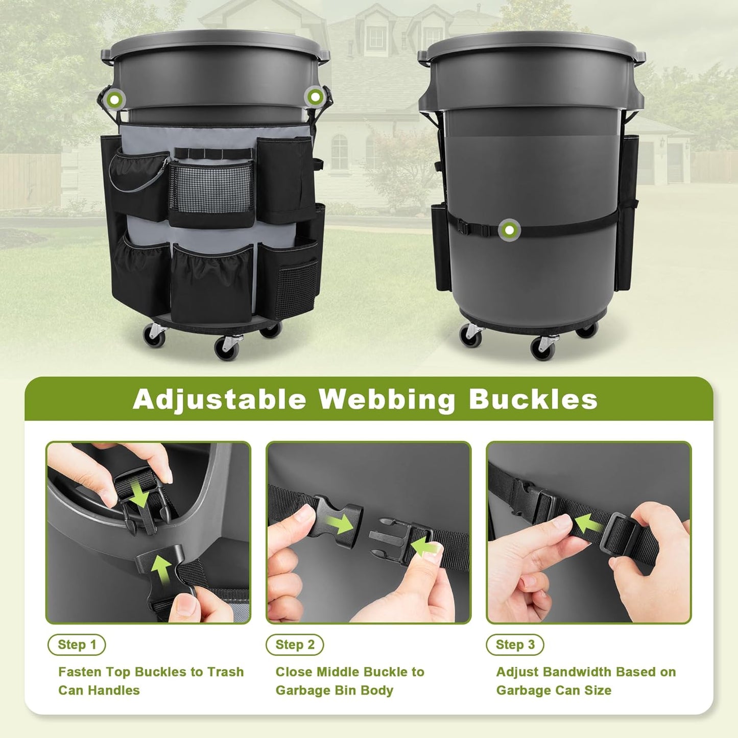 32-55 Gallon Trash Can Caddy Bag, Garbage Bin Apron Caddy with Multiple Pockets for Cleaning