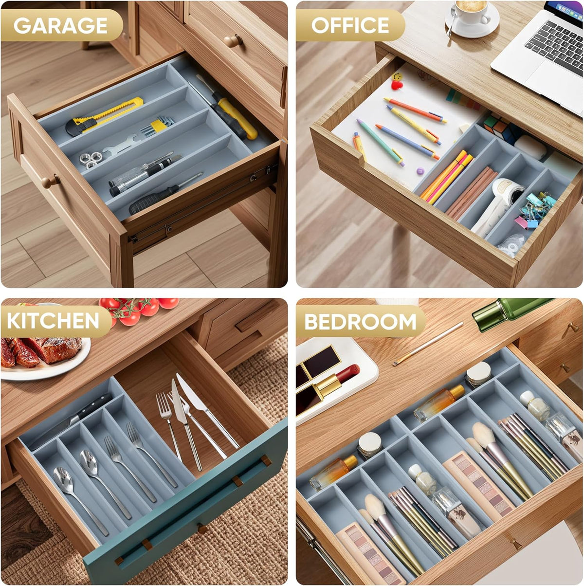 Silverware Organizer, 10 Inch Utensil Organizer Kitchen Drawer Organizer Bamboo Silverware Holder