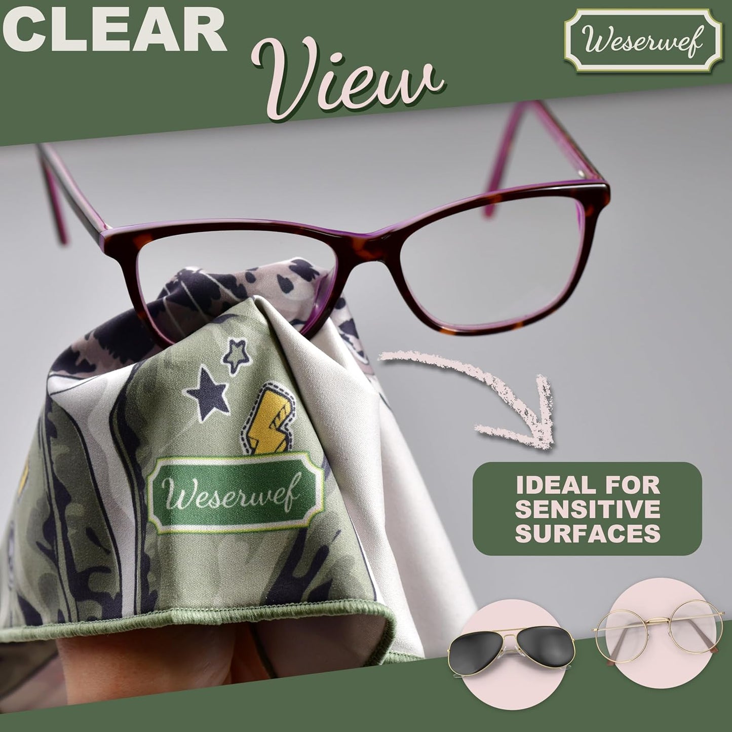WESERWEF Design Microfiber Glasses Cleaning Cloth – Premium Cleaning Cloth for Eyeglasses, Screens