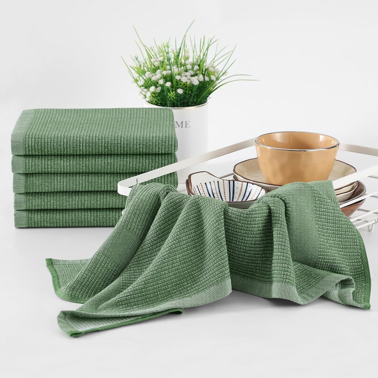 Homaxy Premium Kitchen Towels(18”x 28”, 8 Pack), Large Cotton Kitchen Hand Towels, Flat and Terry