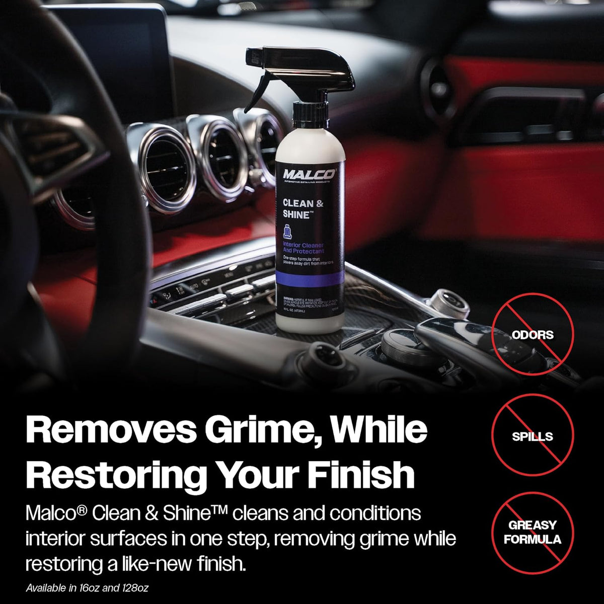 Malco Clean & Shine Interior Car Cleaner and Dressing – Restore Leather, Plastic and Vinyl Surfaces