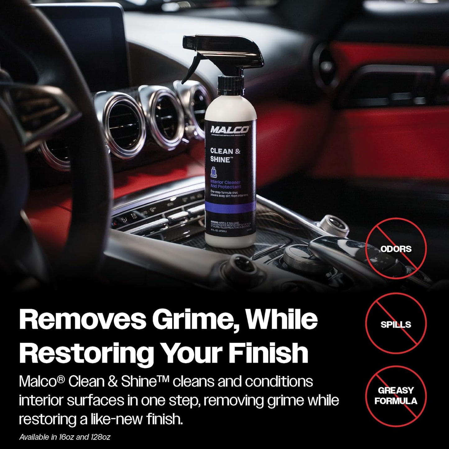 Malco Clean & Shine Interior Car Cleaner and Dressing – Restore Leather, Plastic and Vinyl Surfaces