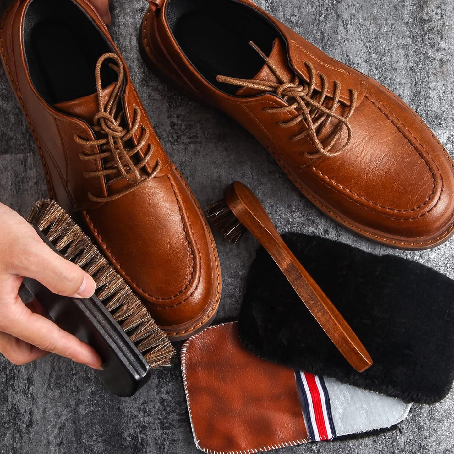 4 Pcs Horsehair Shine Shoes Brush Kit Polish Dauber Applicators Cleaning Leather Shoes Boots Care