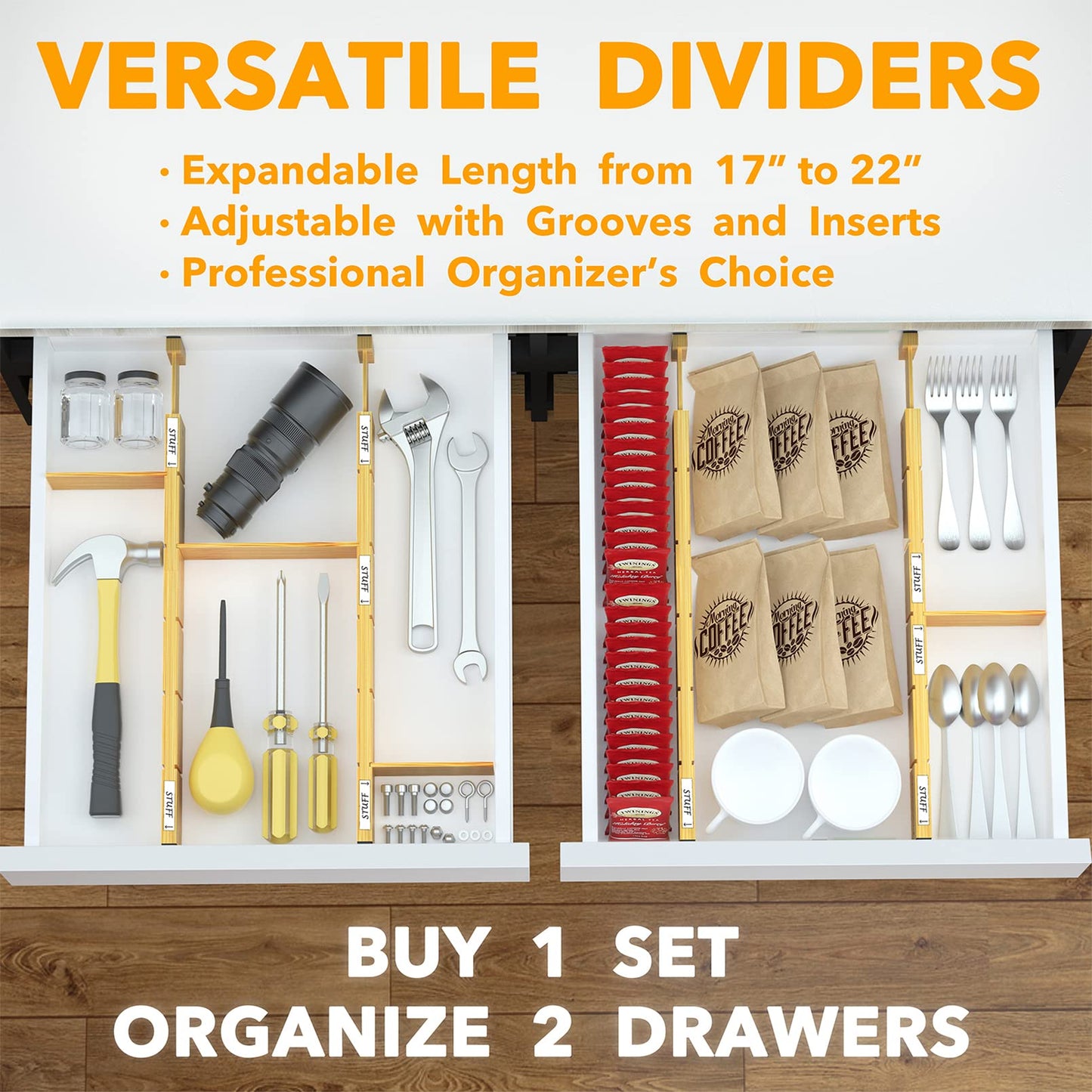 SpaceAid Bamboo Drawer Dividers with Inserts and Labels, Natural β view 6