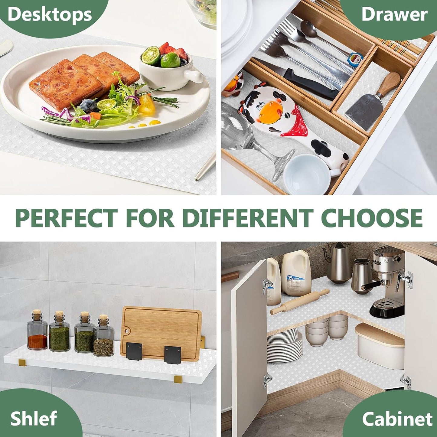 Shelf Liners, Non-Adhesive Drawer Liner, Waterproof & Oil-Proof Kitchen Cabinet Cupboard Liner