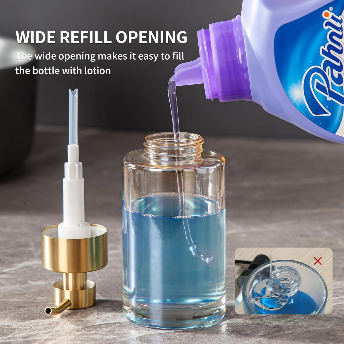 Enra Gold Foaming Soap Dispenser, 12oz Thick Glass Bathroom & Kitchen Dispenser with Stainless