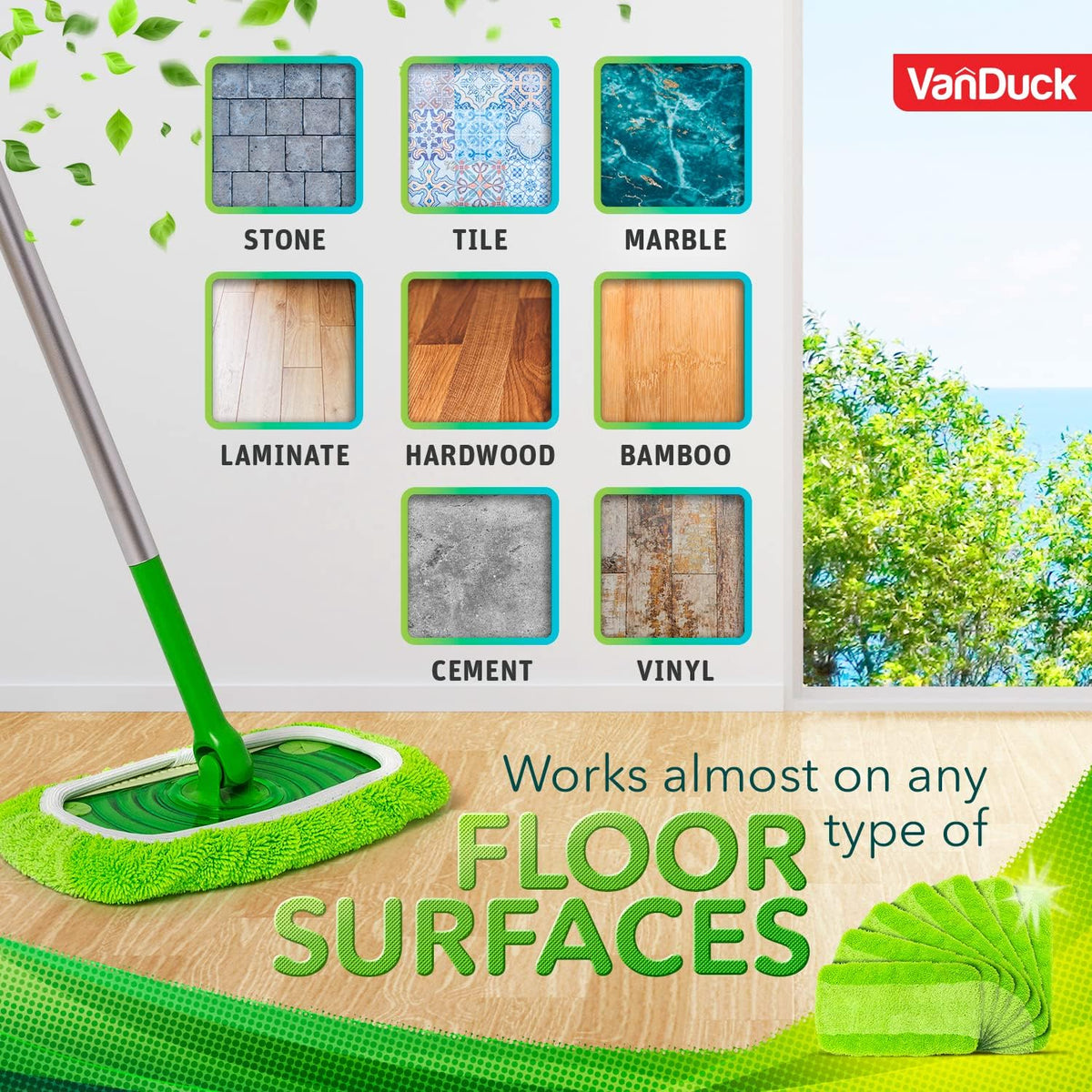 VanDuck Reusable Mop Pads Compatible with Swiffer Sweeper (4-Pack) - Washable Microfiber Mop Pads