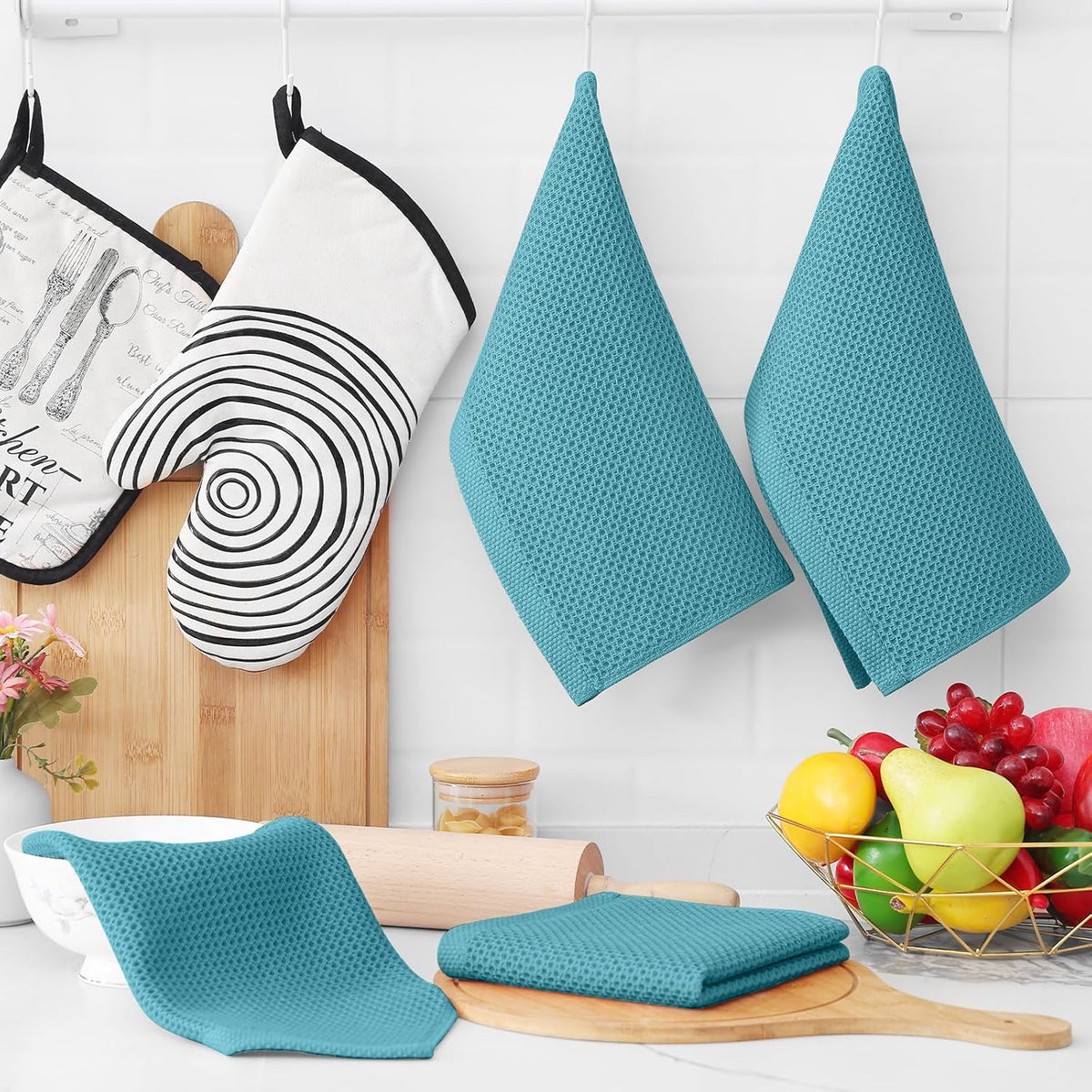 Homaxy 100% Cotton Waffle Weave Kitchen Dish Cloths, Ultra Soft Absorbent Quick Drying Dish Towels