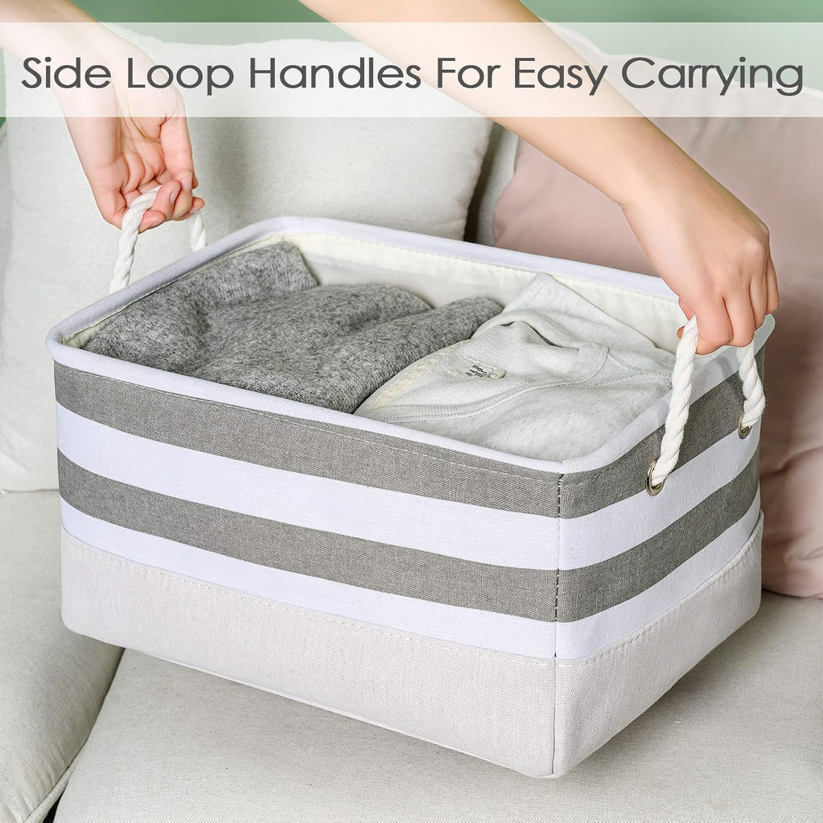 TheWarmHome Storage Basket Fabric Basket with Handles Dog Toy Basket Cloth Storage Bin Shelf Basket