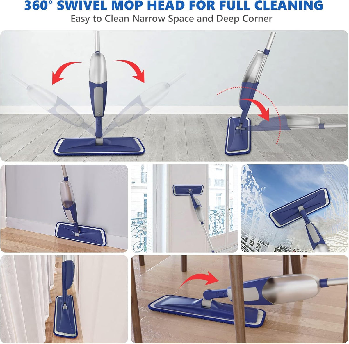 Spray Mops for Floor Cleaning - BPAWA Microfiber Floor Mop Flat Wet Mop Dry Dust Mop for Hardwood