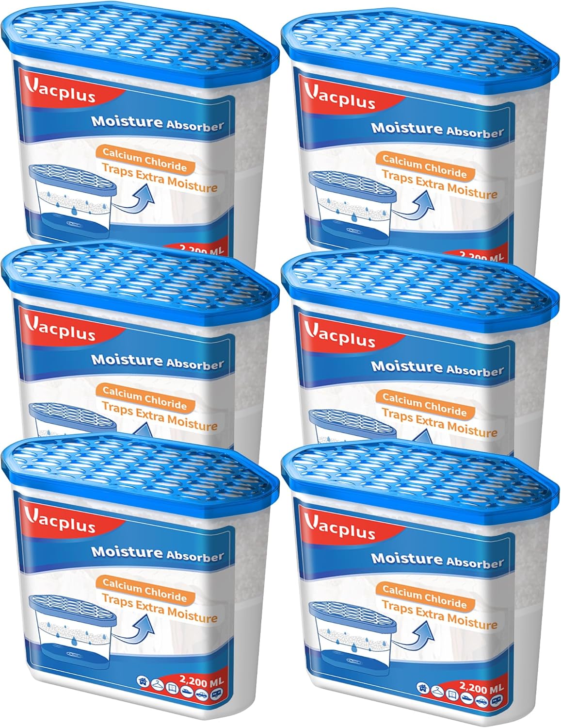 Vacplus Moisture Absorbers 6 Pack, 32.0 Oz Portable Humidity Absorber Boxes for Your Bathroom