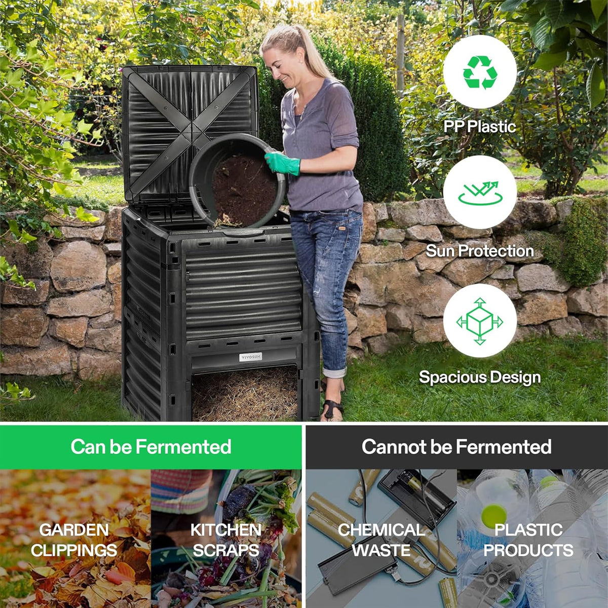 VIVOSUN Compost Bin 80Gallon (300L), Outdoor Composter W/Large Capacity & Easy Assembling, Compost
