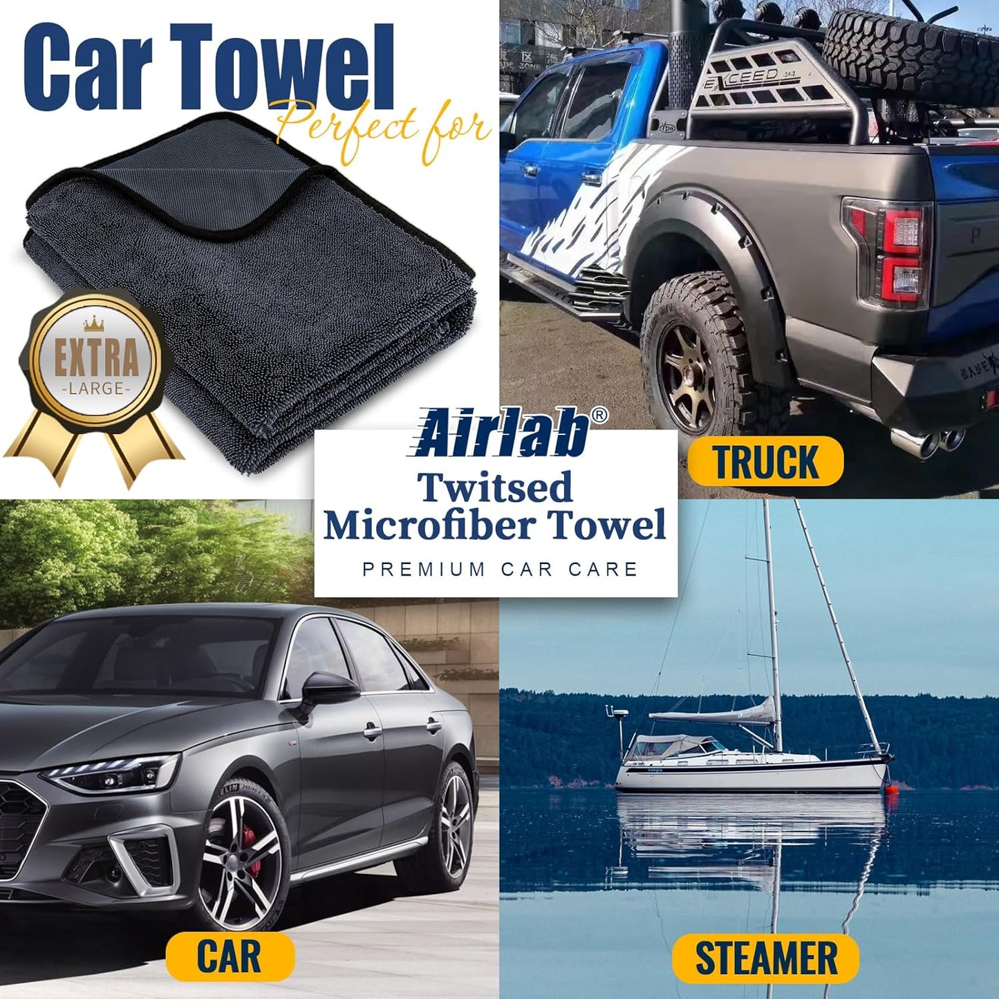 Airlab Microfiber Towels for Cars Wash Drying Super Absorbent Cleaning Cloth Auto Detailing Ultra