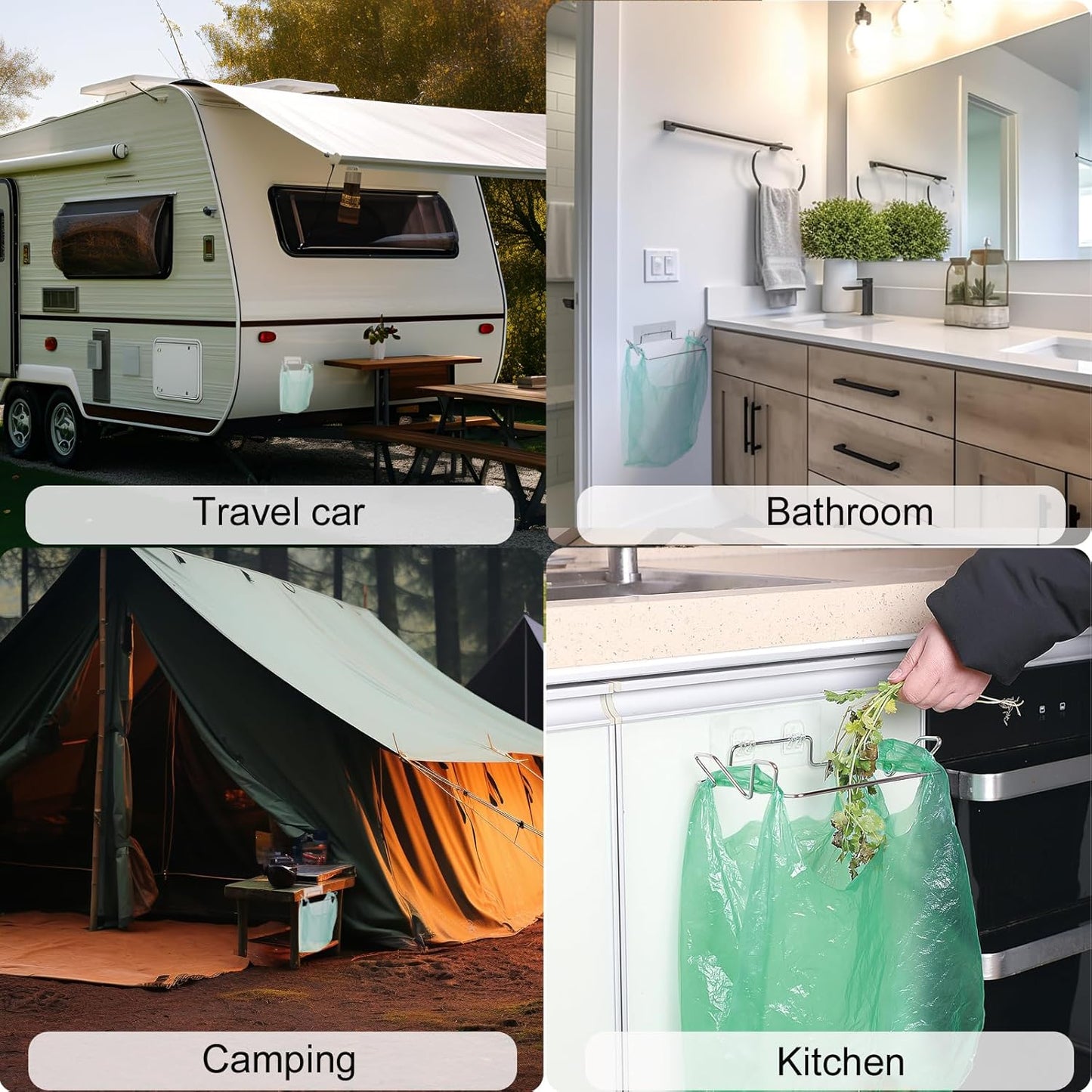 Stainless Steel Trash Bag Holder for Kitchen Cabinets Doors and Cupboards, Under Sink Bag Hanger
