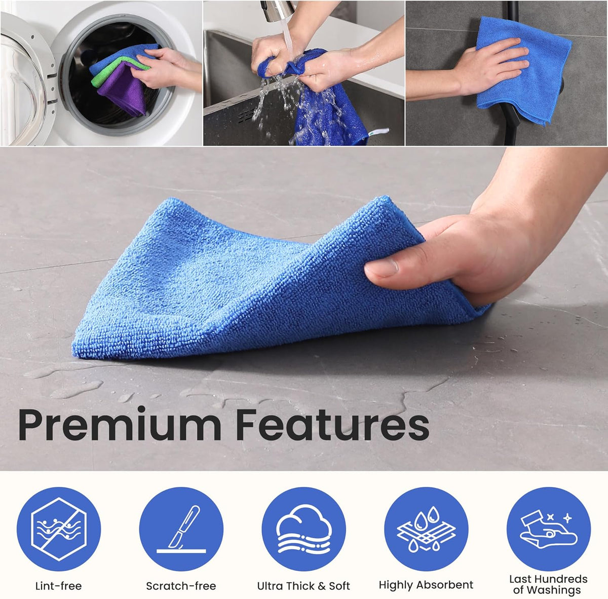 Microfiber Cleaning Cloths-12 Pack,Microfiber Towels for Cars & Kitchen,Highly Absorbent Cleaning