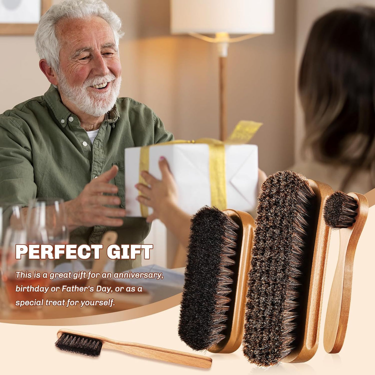 4 Pcs Horsehair Shine Shoes Brush Kit Polish Dauber Applicators Cleaning Leather Shoes Boots Care