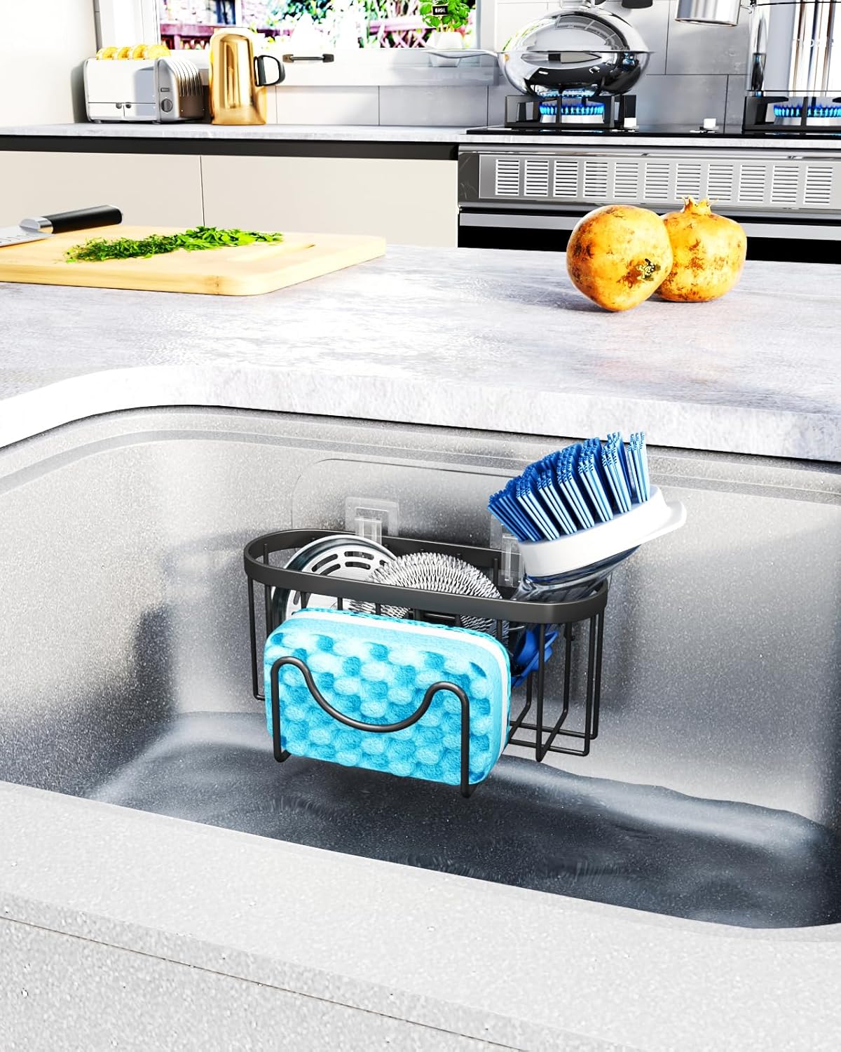 HapiRm Multifunctional Sponge Holder with Unique M-shaped, Two Installation Methods Kitchen Sink