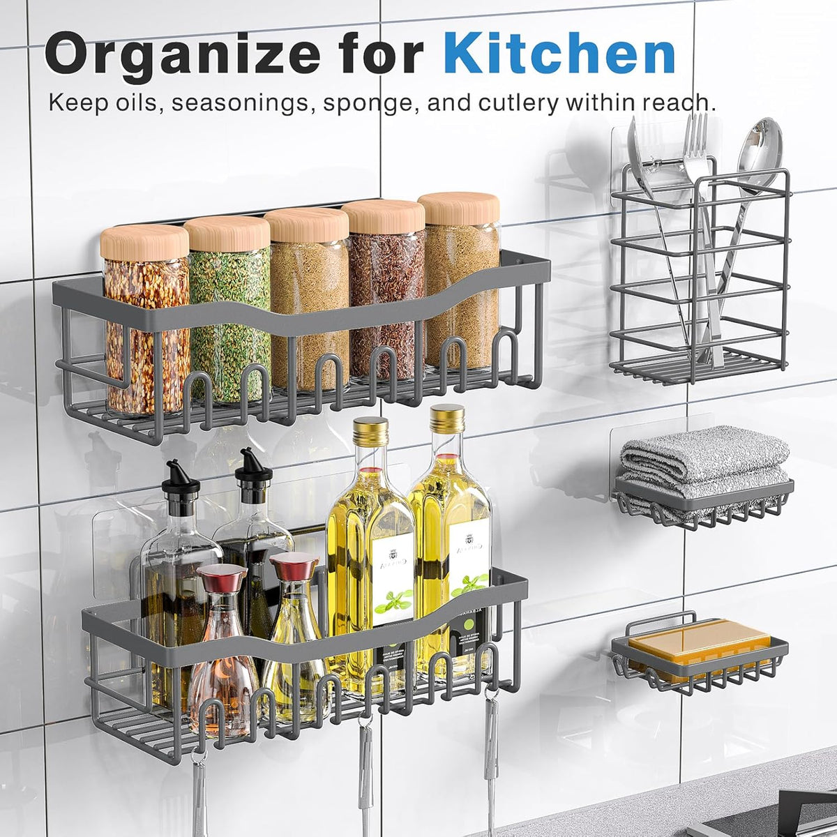 EUDELE 5-Pack Rustproof Stainless Steel Shower Caddy – No Drill Adhesive Bathroom Organizer with