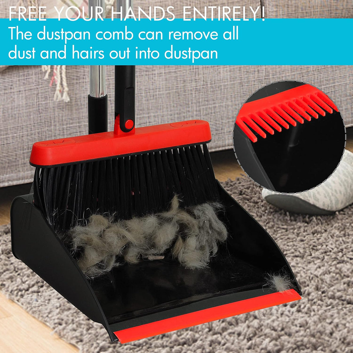 PHYEX 2-Pack Broom and Dustpan Combo Set, with 48" Adjustable Long Stainless Handles, Stand Up