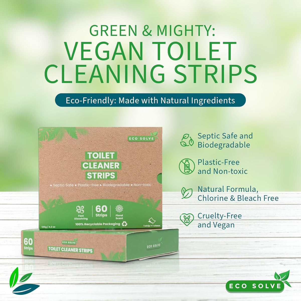 Natural Toilet Bowl Cleaner Strips, Eco-friendly, Non-toxic, Septic Safe, Removes Odors & Stains