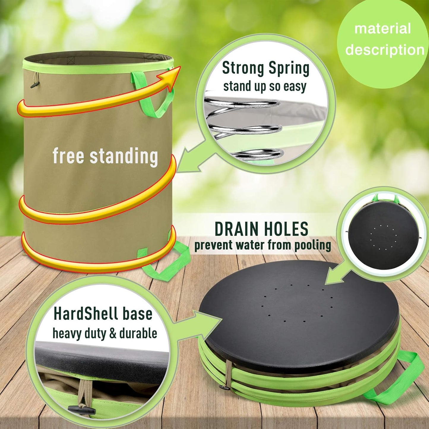 Colwelt Collapsible Garden Bag 47Gallon, Collapsible Leaf Bags with Hard Bottom, Heavy Duty Yard