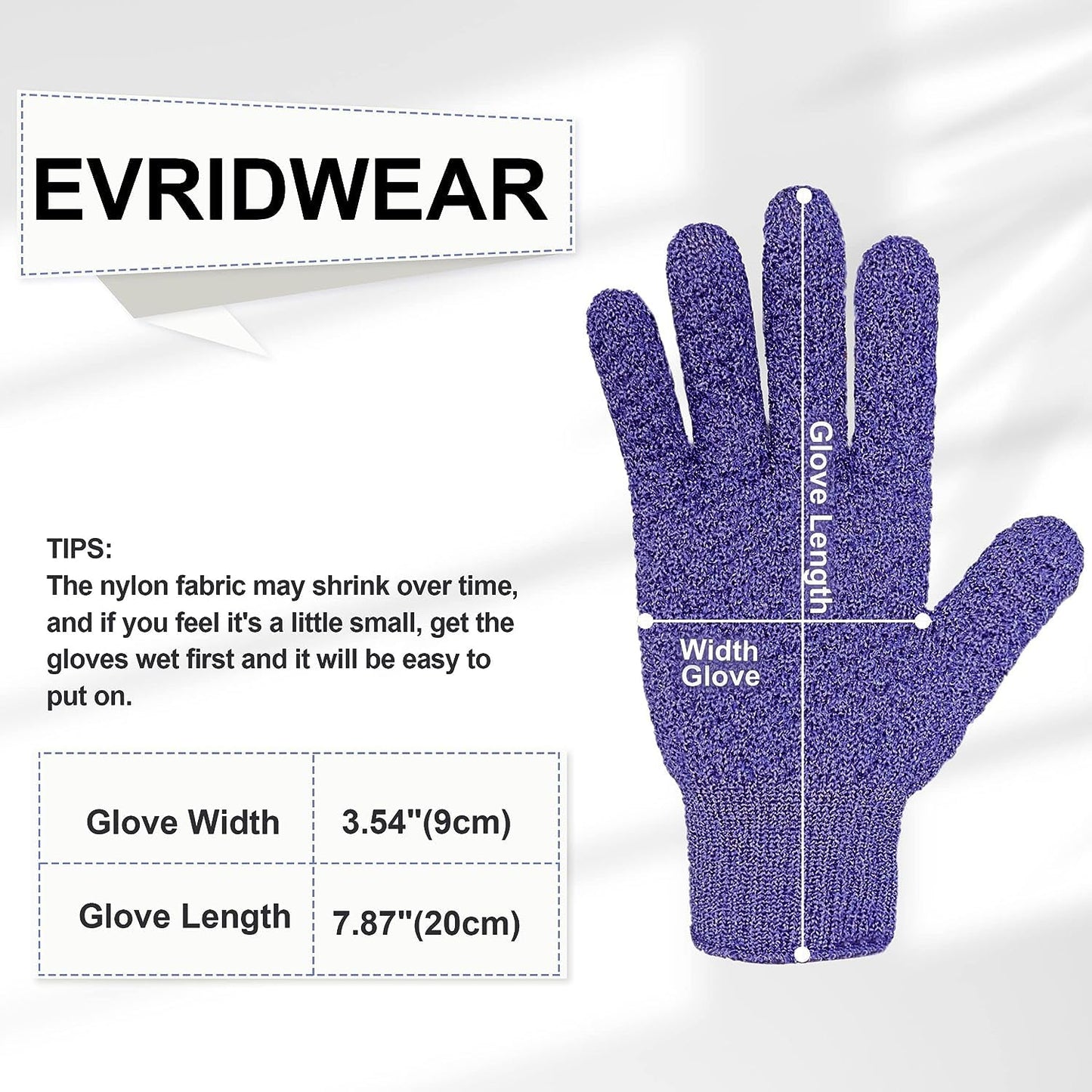 Evridwear Exfoliating Gloves for Shower, 100% Nylon Thick Soft Medium Heavy Bathing Gloves Dead