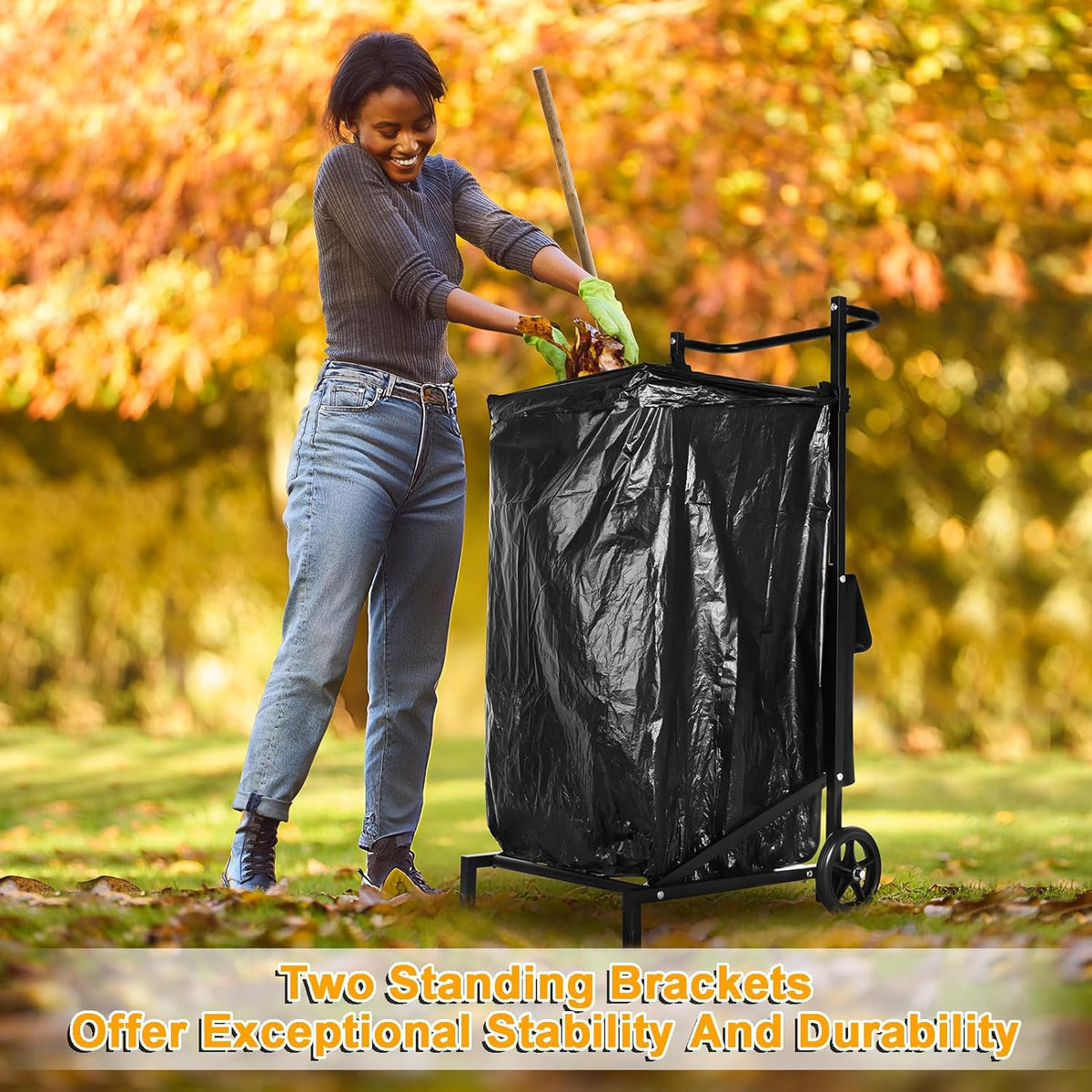 Leaf Bag Holder, Trash Bag Holder Stand, Lawn Bag Holder, Adjustable Outdoor Metal Portable Trash