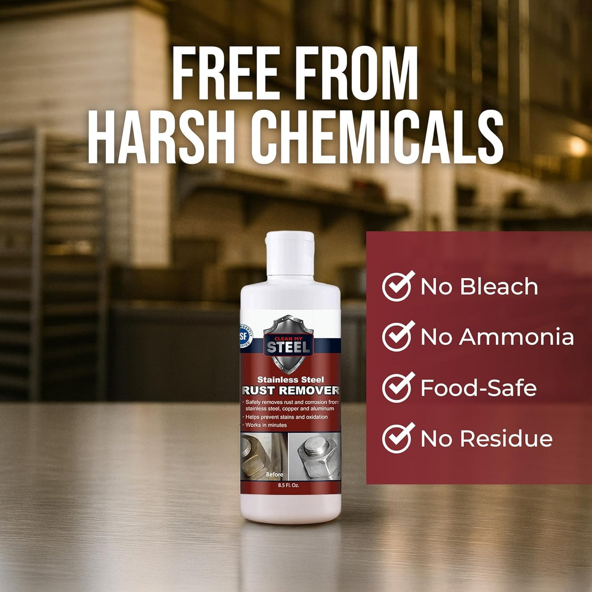Stainless Steel Rust Stain Remover & Cleaner, Soft Cleanser, Safe for Food Areas, Non-Toxic for