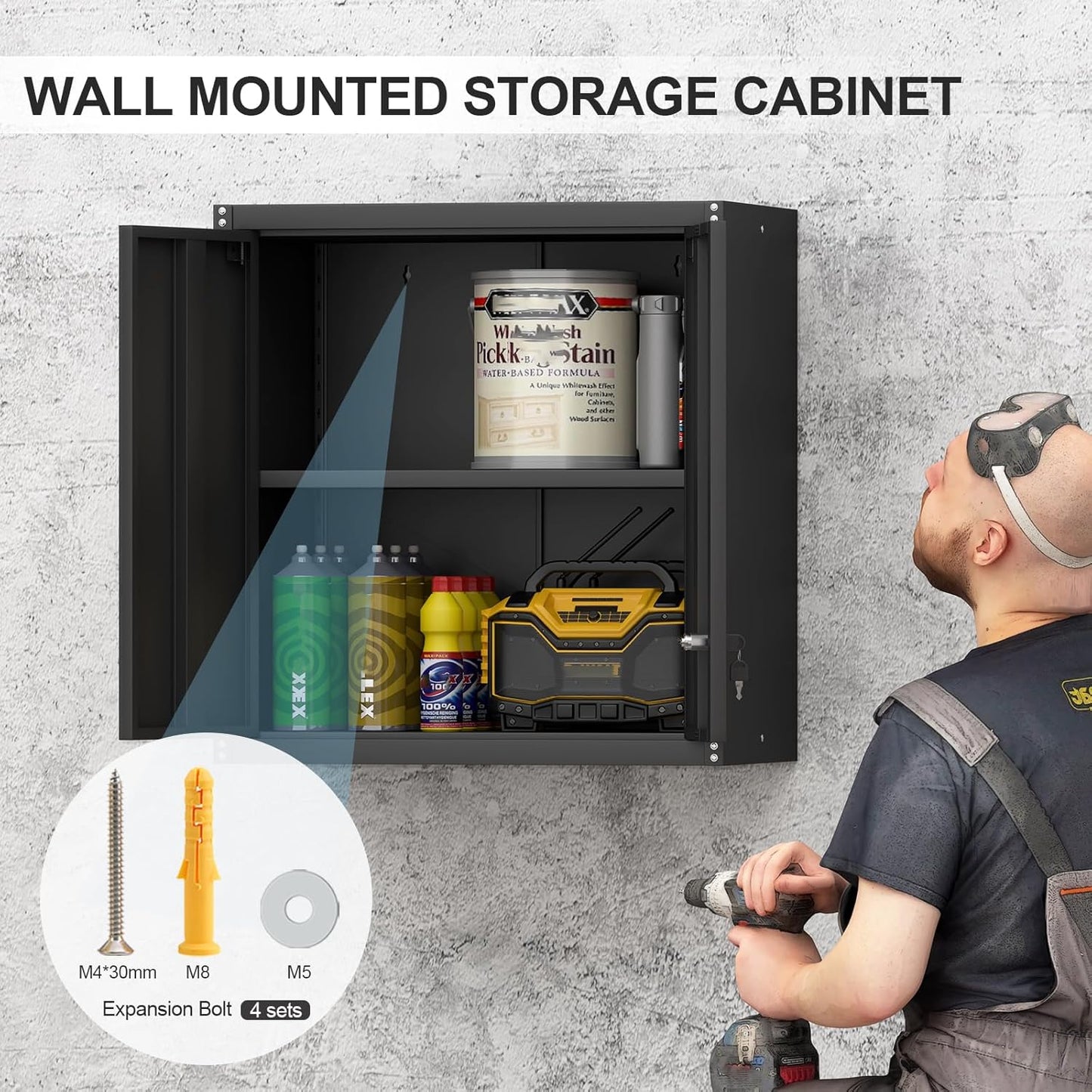 Steel Wall Cabinet, Metal Locking Wall Cabinet, Wall Hanging Metal Cabinet for Garage Tool Storage