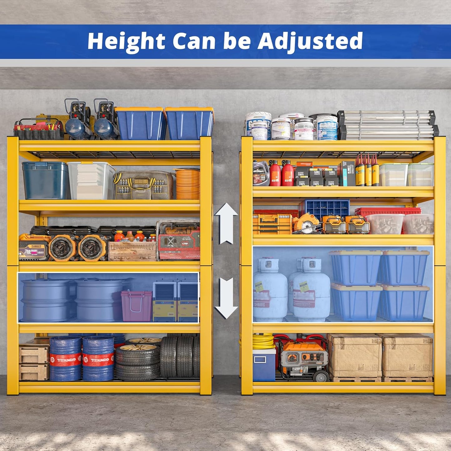 REIBII 72''H Garage Shelving 3010 LBS Storage Shelves Adjustable Metal Shelving 5 Tier Metal